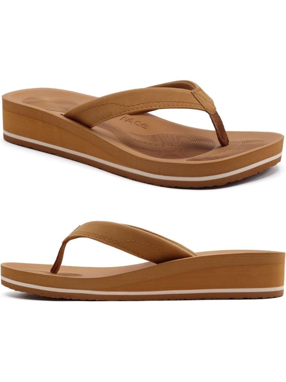 Women's Khaki Comfortable Flip Flops Platform Thong Wedge Heel Sandals For Beach
